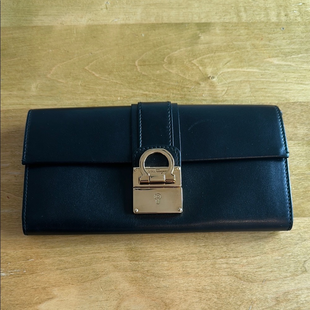 Black Leather Wallet with Gold Lock